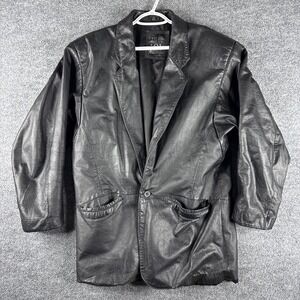 VINTAGE IOU Motorcycle Jacket Mens M Black Leather Biker Moto Grunge Button 90s